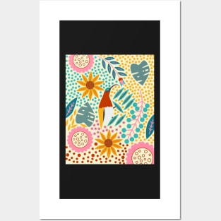 Floral paradise with a cute sunbird Posters and Art